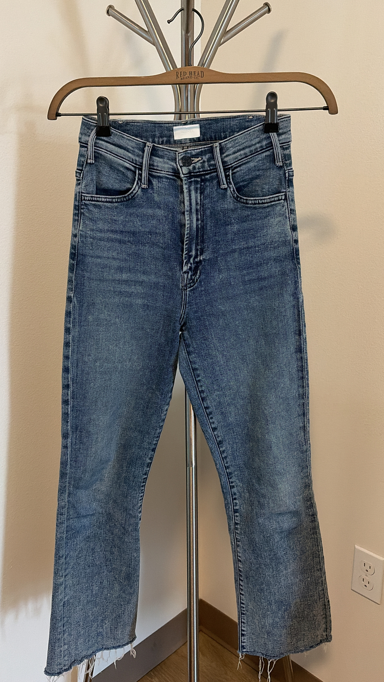 Mother The Hustler Ankle Fray Women's Blue Jeans Size 24 High Rise Stretch